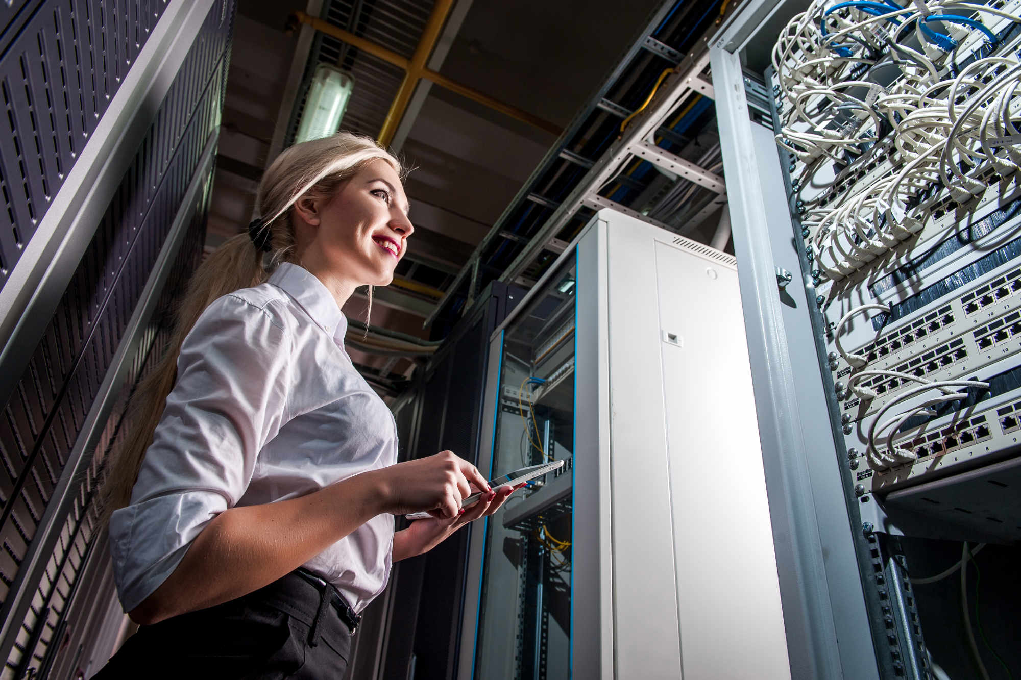 Woman in Network Server Room